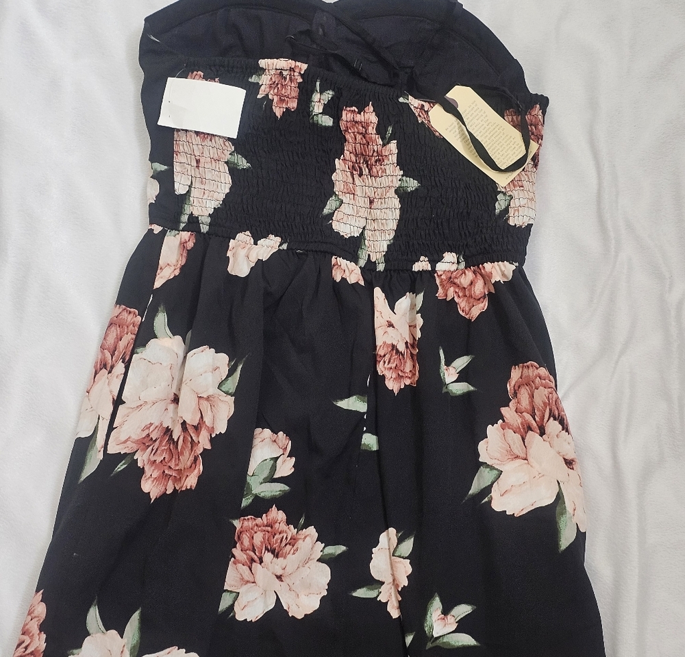NWT Elegant Black & Pink Floral Maxi Dress with Sweetheart Neckline Sz M - Picture 7 of 12